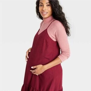 The nines by hatch maroon satin sleeveless maternity dress tiered skirt midi XS